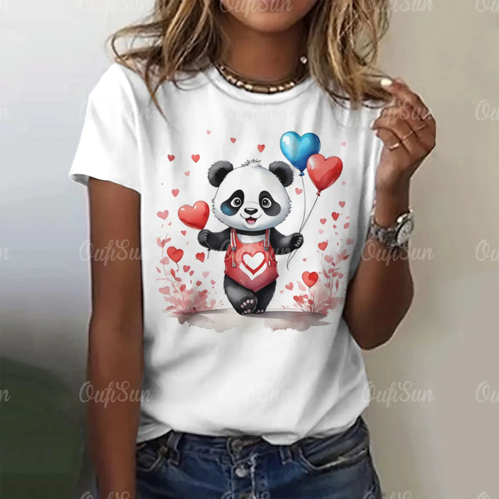 thumbnail image 1 of Camiseta con estampado de Panda de dibujos animados para mujer, camisetas de manga corta con cuello redondo, Jersey suelto para mujer, Tops de moda urbana para mujer, 1 of 4