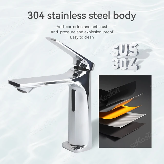 แกนทองเหลืองก๊อกน้ำซิงค์ห้องน้ำแบบทันสมัยจับเดี่ยวติดตั้งบนดาดฟ้าอ่างล่างหน้าก๊อกน้ำร้อนและเย็น 3