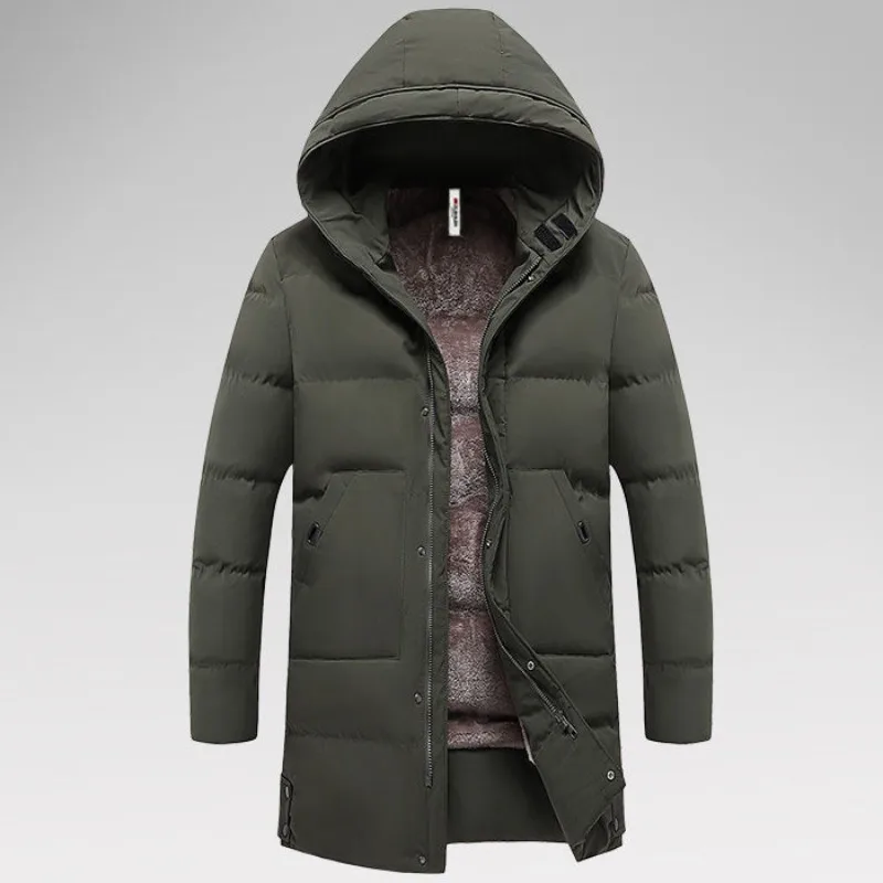 2023 New Men Cotton Coat Winter Jacket Mid-length Loose Parkas Plus Fleece Thick Leisure Outwear Hooded Fashion Overcoat