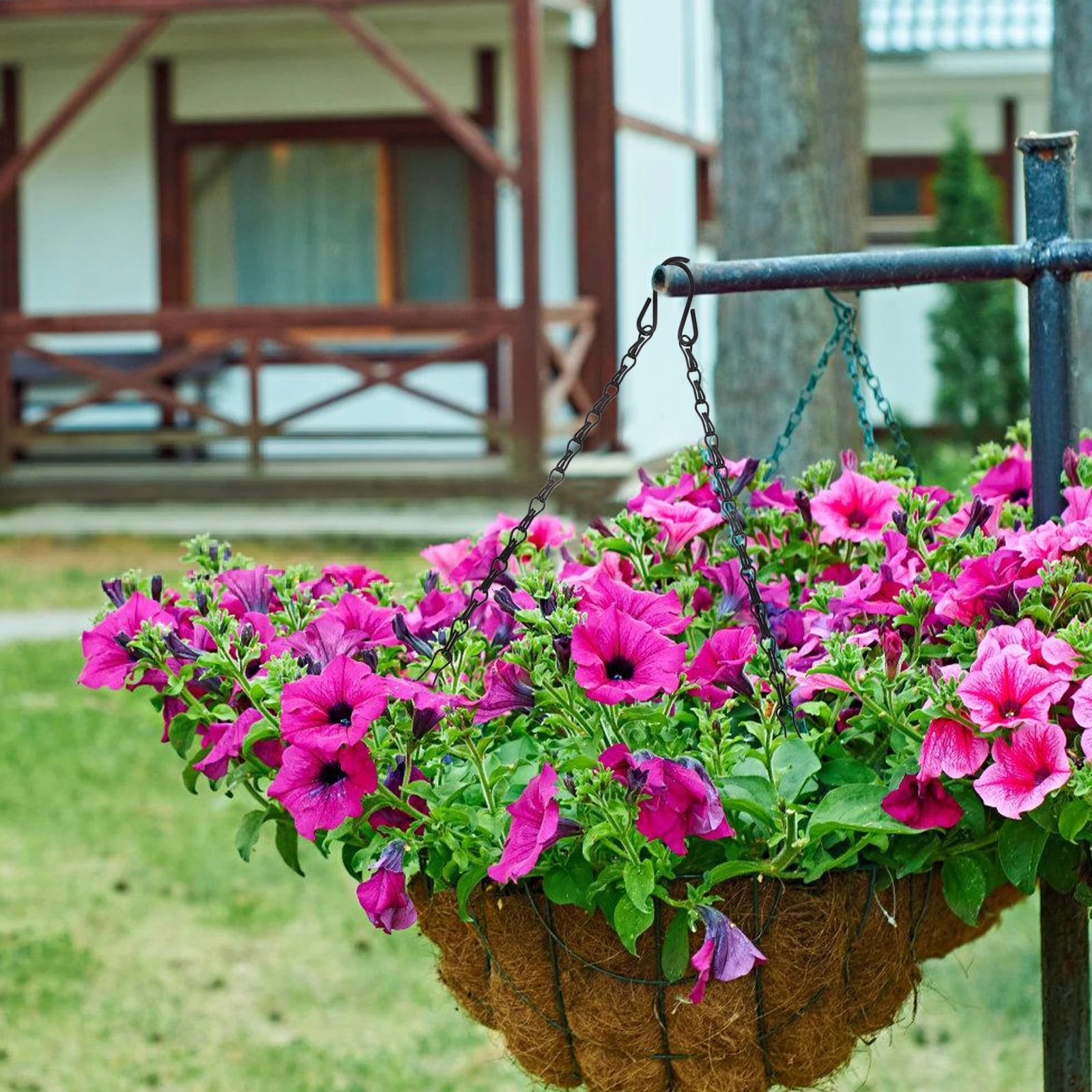 5pcs Black Double Hook Chains for Hanging Flower Pots Bird Cages Signs Planters Adjustable Length Durable Metal Chains