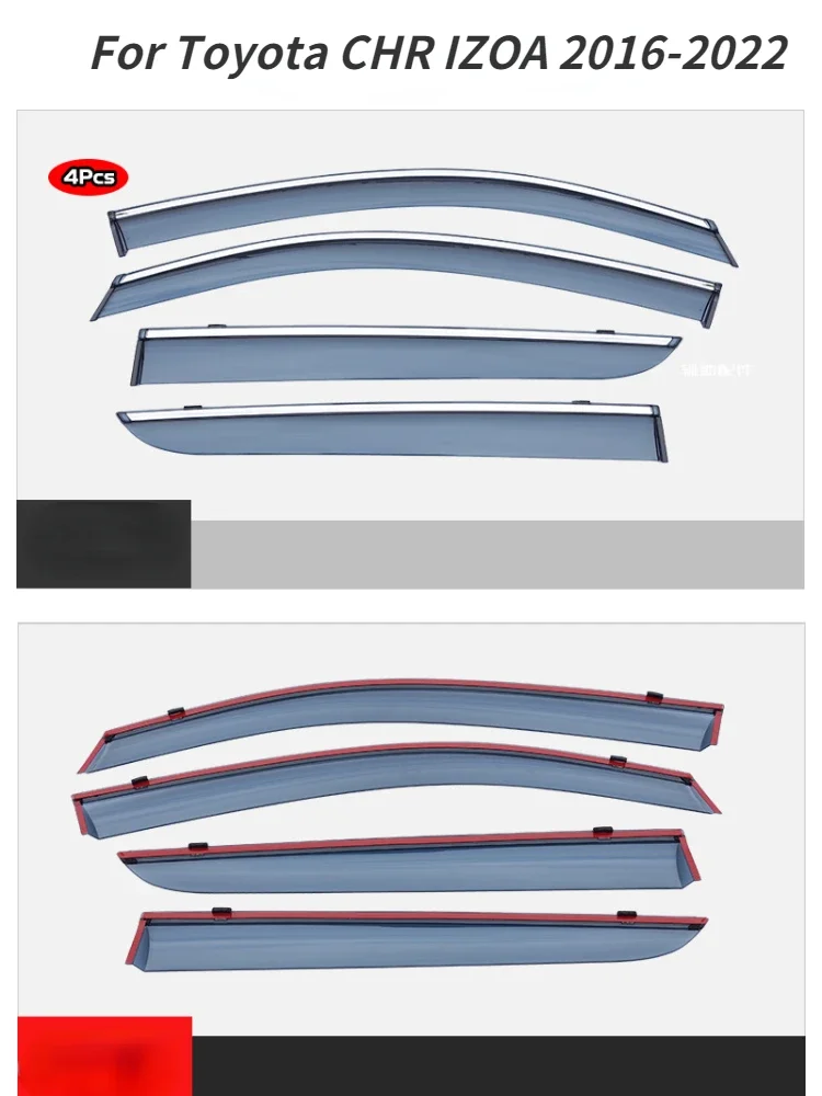 Window Visor For Toyota CHR IZOA-Accessories Outer Trim Chrome Deflectors Rain Guard Door Visor Vent Shades Ventvisor