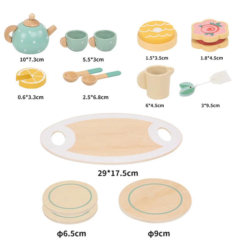 Wooden Afternoon Tea Set Toy Kitchen Accessories Tea Party Food Play Early Educational Toys for Toddlers Girls Boys Kids Gifts 6