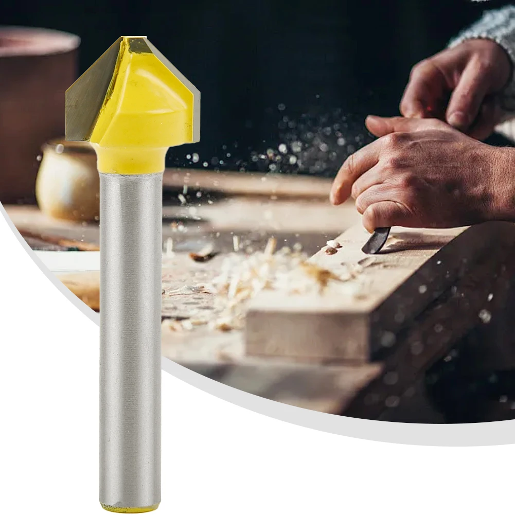 

1PC 6mm Shank Router Bit Carbide 90-Degree V-shaped Flat Head Chamfer Carbide Engraving Milling Cutter ​for Wood Engraving Tool