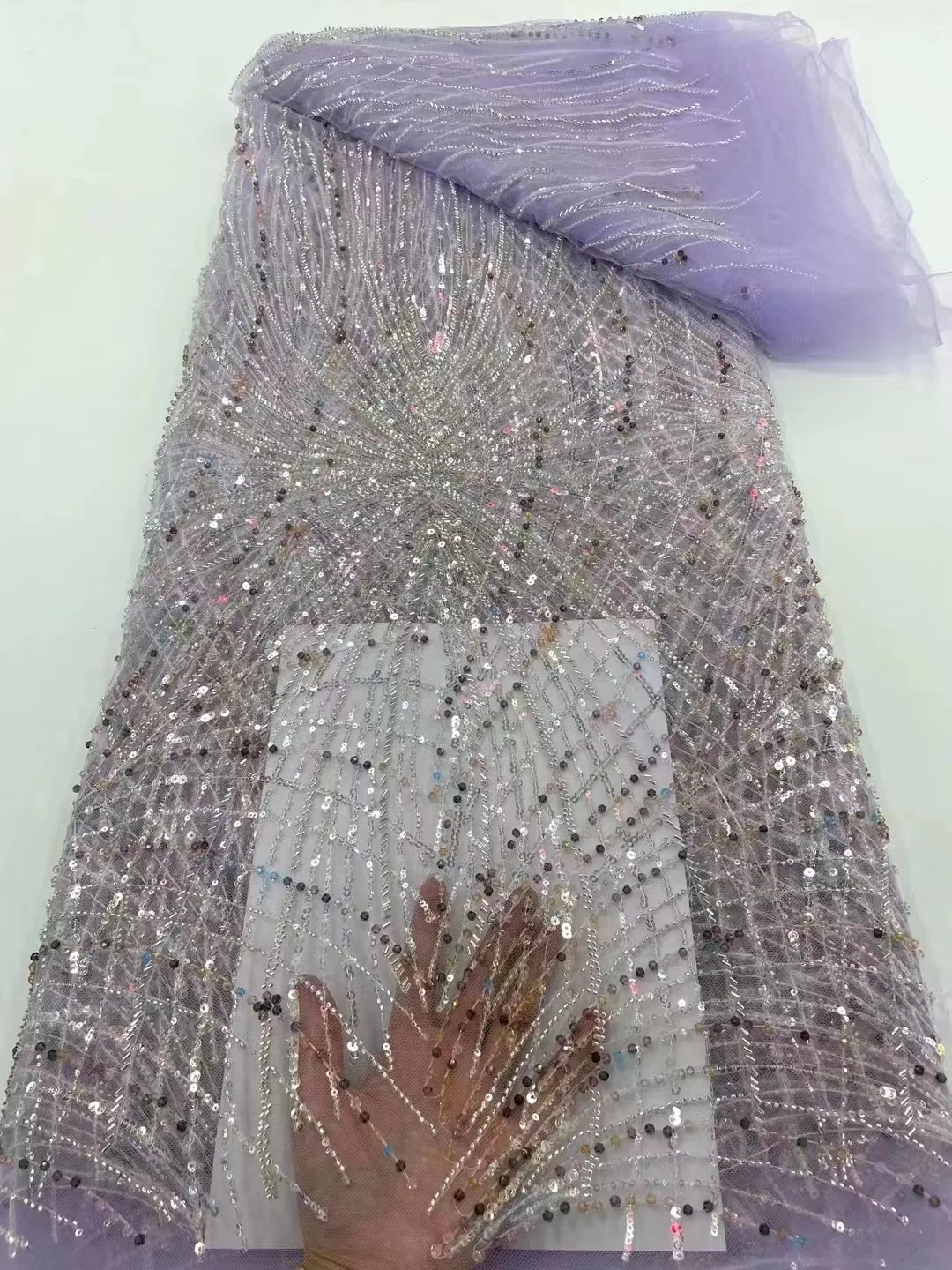 

Luxury African Sequins Lace Fabric 2023 High Quality Embroidery Handmade Sequence Beaded Lace Fabric For Bridal 5 Yards Party