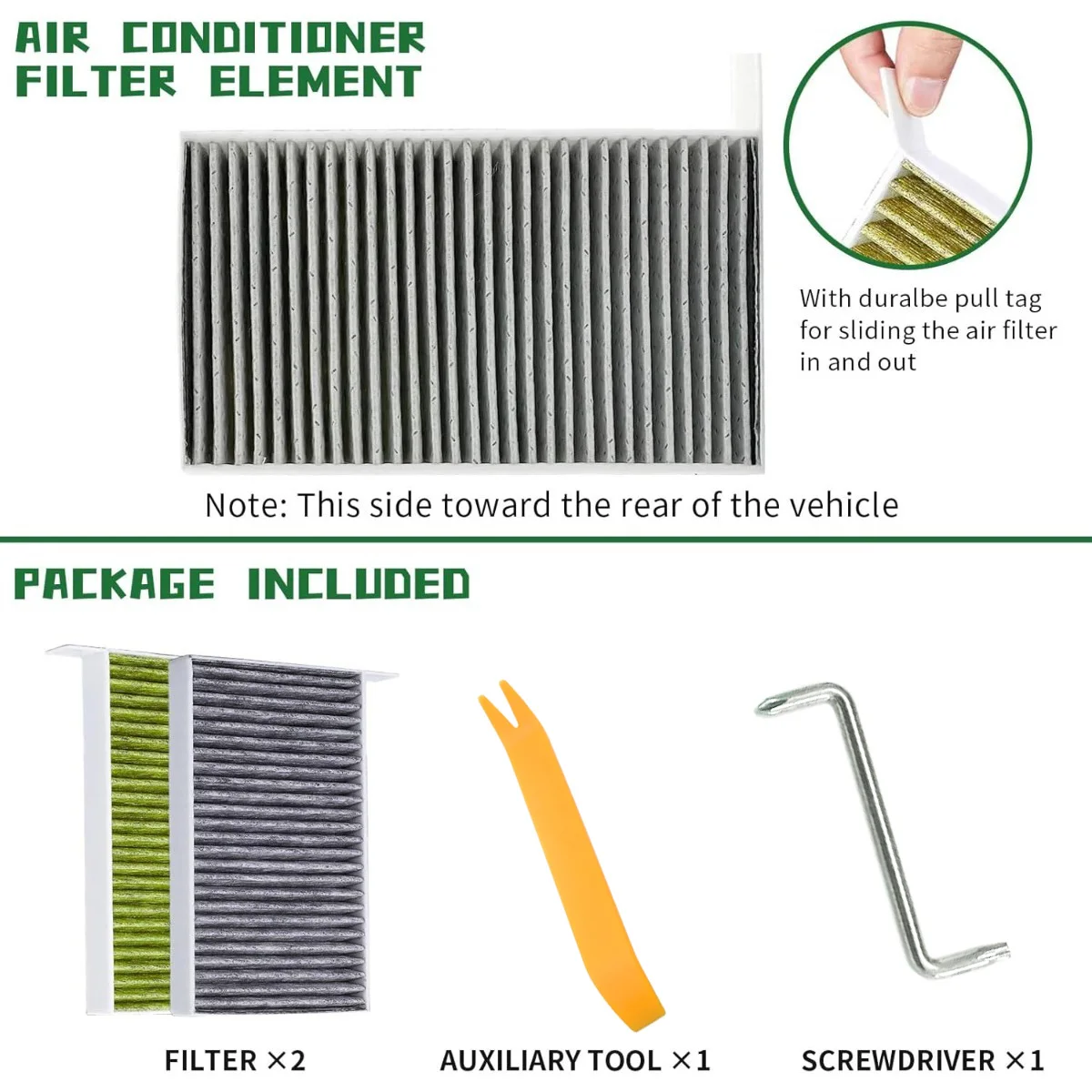 Side view of Tesla cabin air filter with activated carbon