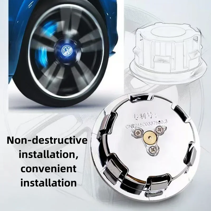 엠블럼 자동차 스티커 VW 4개 허브 LED 라이트 캡 자동차 플로팅 조명 휠 센터 커버 캡 폭스바겐 골프4/6/7 투아라용