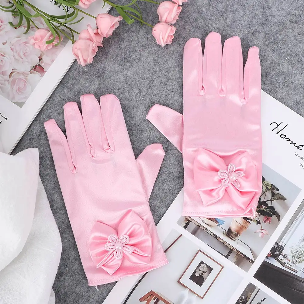 1 Pair Short Elegant Gloves Brief Elastic Silks Satins Party Paragraph Lady Gloves For Princess Dress Accessories Girls