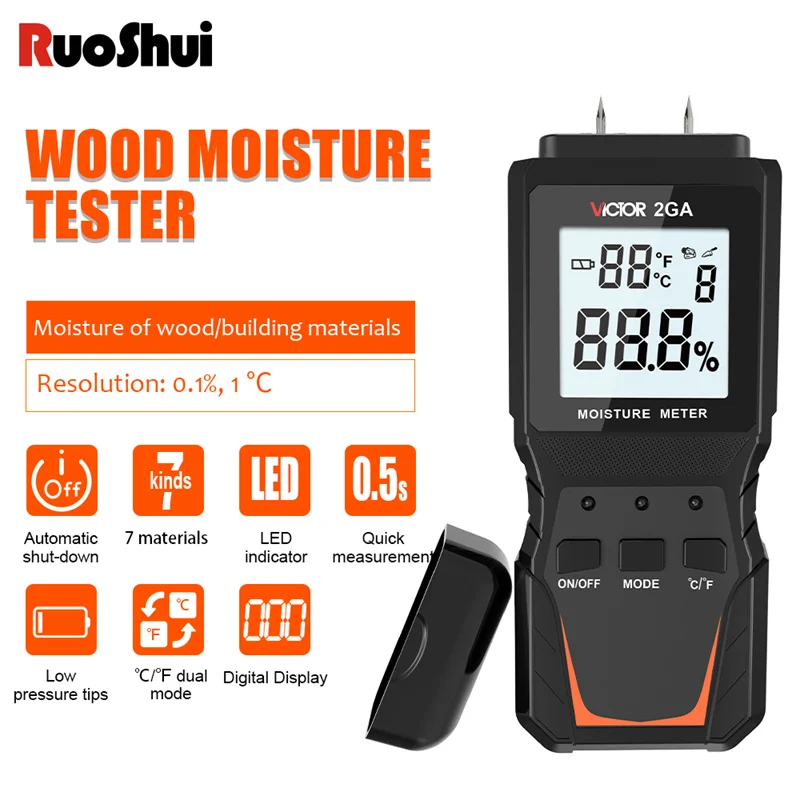 

Victor 2GA Digital Wood Monisture Tester Professional 0~99.9% Timber Hygrometer Portable Tool LCD Display Timber Damp Detector