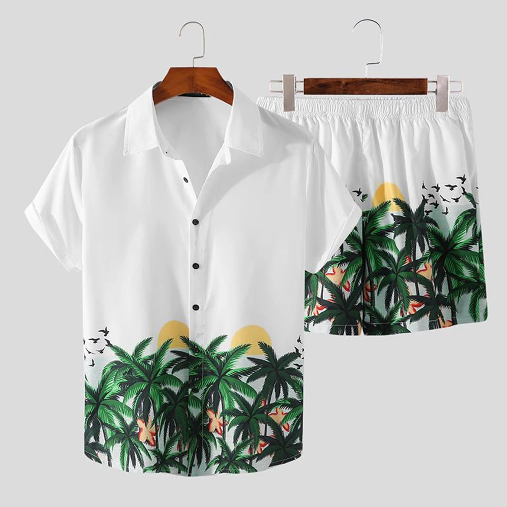 

Men Hawaiian Set Embrace Vacation Vibes with our Men's Hawaiian Loose Casual Button Shirt and Shorts Set (130 characters)