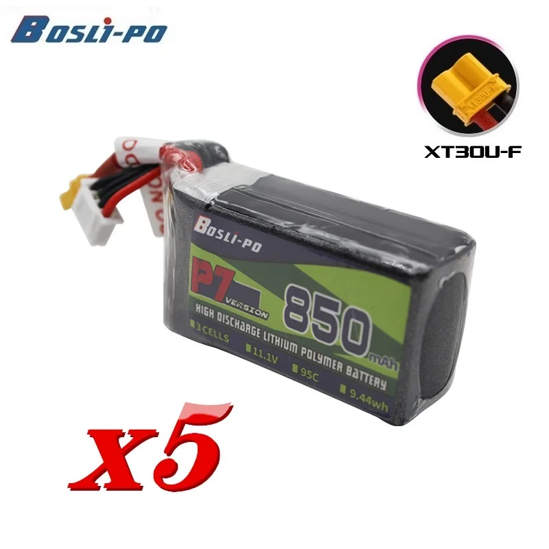 

5Pcs 95C 3S 850mAh 11.1V LiPo Battery For RC Helicopter Quadcopter FPV Racing Drone Parts With XT30 Plug Rechargeable Battery