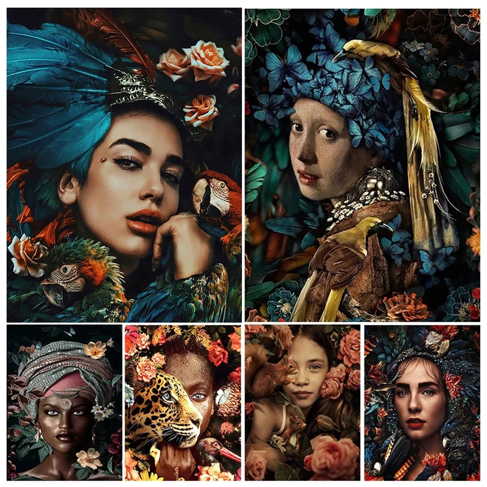 

African Woman in Flower 5D DIY Diamond Painting Kits Beauty and Animal Diamond Mosaic Full Diamond Embroidery Gift Home Decor