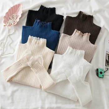 سترة محبوكة من AOSSVIAO 2025 بلوفرات نسائية ضيقة بياقة مدورة من الدانتيل للخريف والشتاء سترات نسائية أساسية سميكة بقصة ضيقة