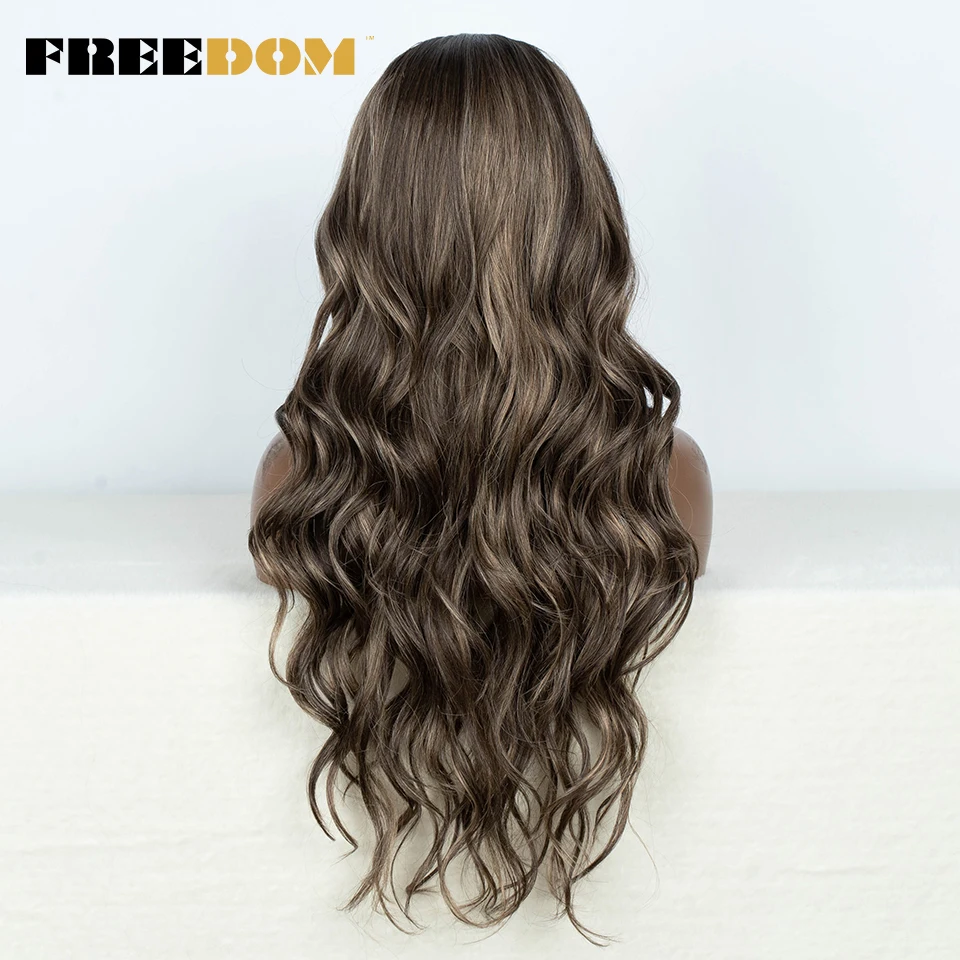 28 inch Womens Synthetic Lace Front Wig Ombre Brown Higlight With Baby Hair Cosplay For Black Women