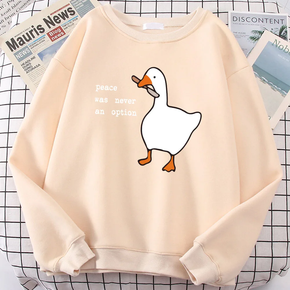 Autumn Goose Print Loose Pullover Lazy Style Long Sleeve Sweatshirt Hooded Top Casual Round Neck Woman Pullovers Clothing