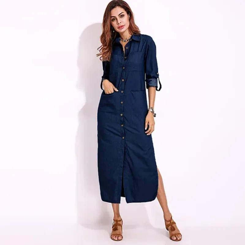 Muslim Abayat Dress with Long Sleeve, Casual Denim Skirt, Cardigan, Elegant Shirt, Fashion, Temperament