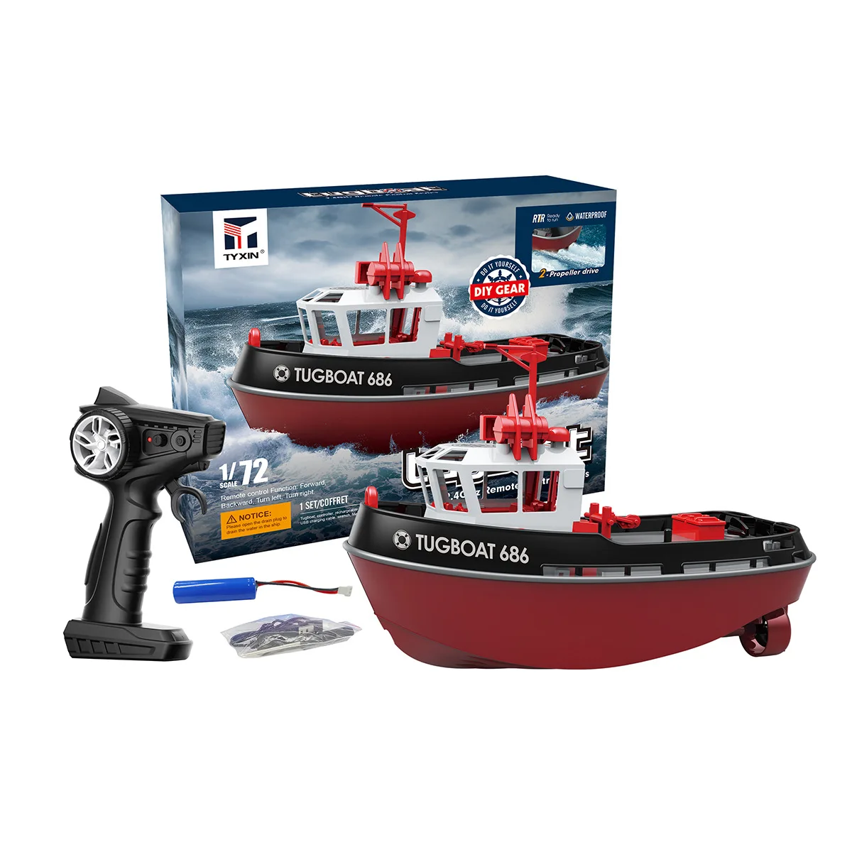 686 RC Boat 1/72 Powerful Dual Motor Wireless Radio Control Shipboat 2.4G Electric Remote Control Tugboat Model Toys for Boy remote control boat