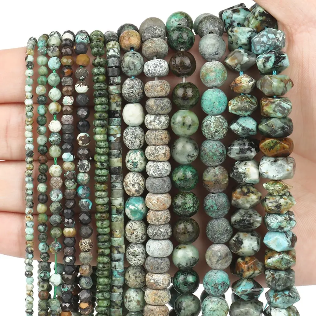 

Trendy Natural Stone 13 Types African Turquoise Beads Round/Irregular/Faceted Loose Beads for Jewelry Making Bracelets Necklace