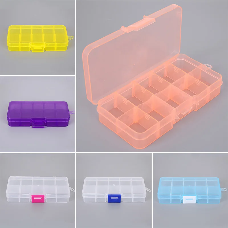 

10 Slots Container Compartment Adjustable Jewelry Box Plastic Storage Box Earring Transparent Rectangle Beads