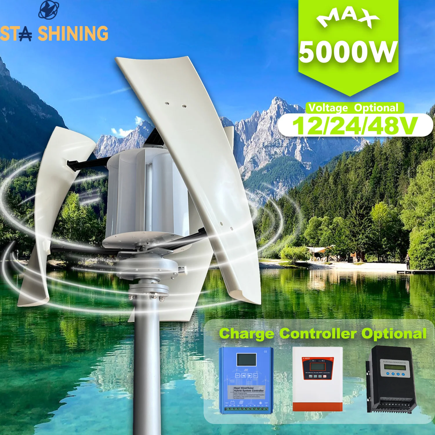 

【Higher-Output】 Wind Turbine Generator Vertical 5000W MAX Windmill W/MPPT Charger Hybrid Solar Wind Off-grid System, Home Use