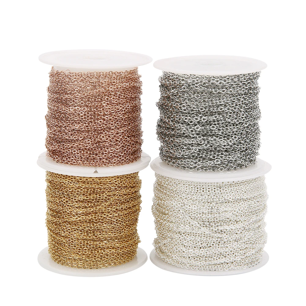 5 야드 스테인레스 스틸 플랫 링크 케이블 대량 체인 1mm 1.5mm 2mm 2.5mm 3mm DIY 목걸이 쥬얼리 결과 공예품 만들기