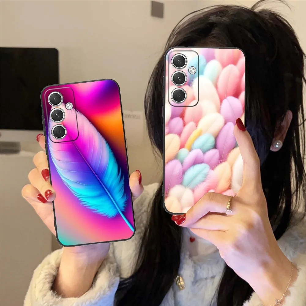 Feathers Pretty Mobile Cell Phone Case For Samsung Galaxy S24 S23 S22 S21 S20 S10 S9 Plus Fe Ultra Lite Black Phone Cover Funda