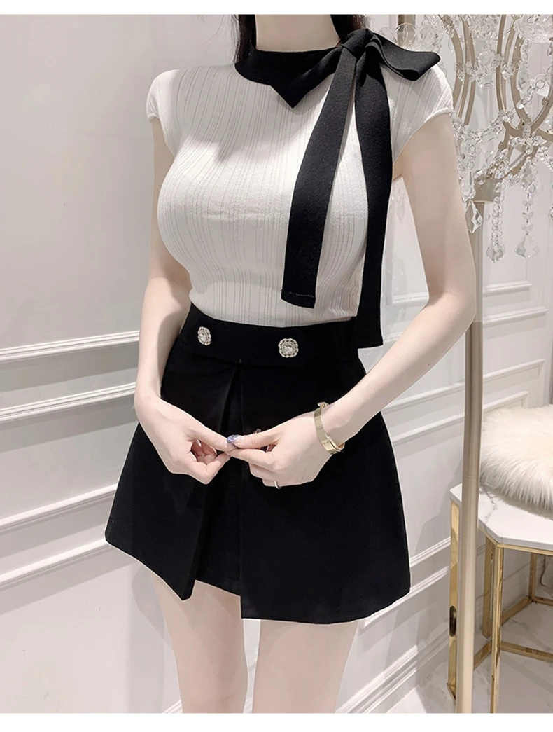 2026 frühling Sommer Slim Fit Sexy Gestrickte T-shirt frauen Tie-Band Mode Kurzarm Tops Elegante Temperament Vielseitig hemd – Detail 8