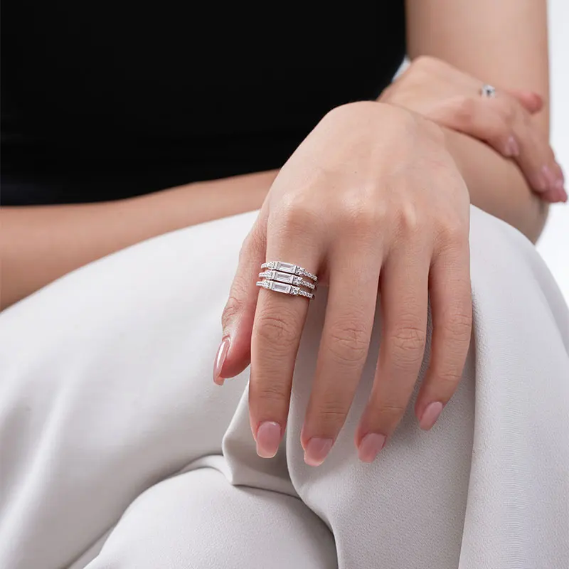 Soorchce Three Rings of Mosonite 6*4mm*3 Sterling Silver Ring