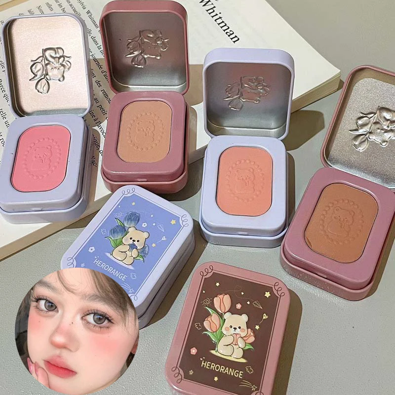 Tin Box Blusher Low Saturation Rose Brown Matte Natural Cheek Tint Brighten Waterproof Face Contouring Cosmetics Blush Powder