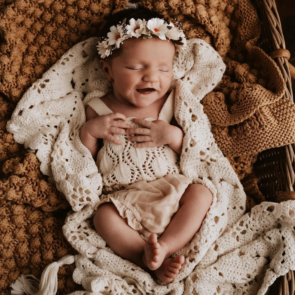 Puntelli neonato Body in cotone Materiale scavato per la fotografia Maglieria Infantile Neonato Ragazze Tuta Neonato - immagine 5