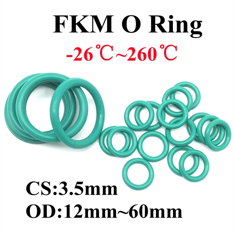 

10pcs Green FKM O-ring thickness3.5mm OD 12 ~ 60mm fluorine rubber gasket seal ring group oil resistance