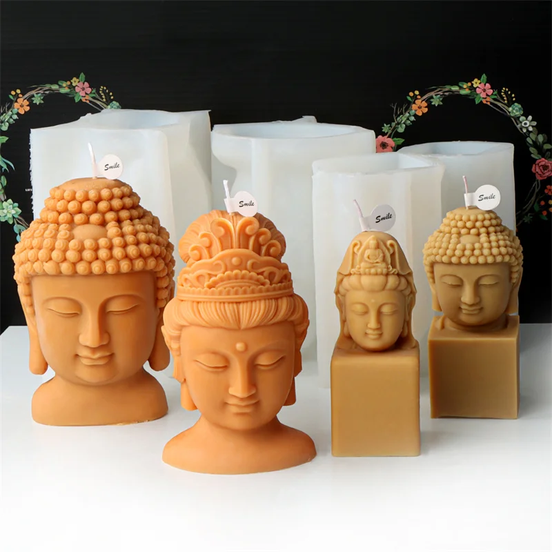 Buddha Statue Candle Silicone Molds Buddha Head Resin Soap Candle Sculpture Art Making Tool Figurine Ornaments Gifts Home Decor