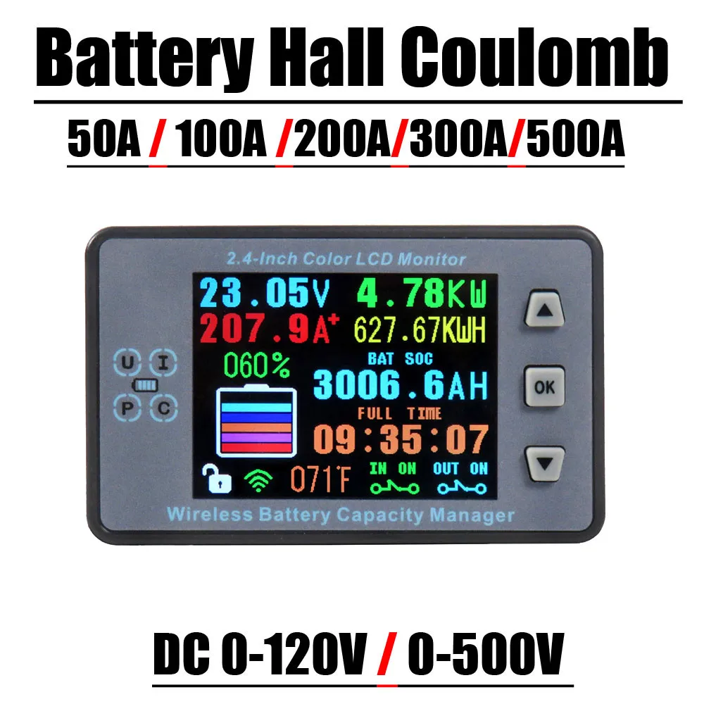 BATTERIEMONITOR HALL COULOMB Meter DC 8-100V 200A 100A 300A 400A Für