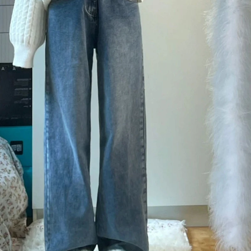 Women Denim Pants Vintage Wide-legged Trouser Woman's Clothing Baggy Jeans Streetwear Designs High Waisted Y2K Casual Solid