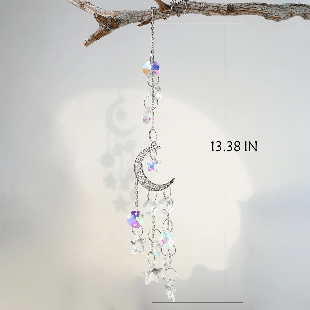Crystal Suncatcher Rainbow Prism Moon Sun Catcher Garden Decoration Outdoor Suncatchers Window Hanging Moon Crystal Decoration sun catcher,sun catchers,window ornament