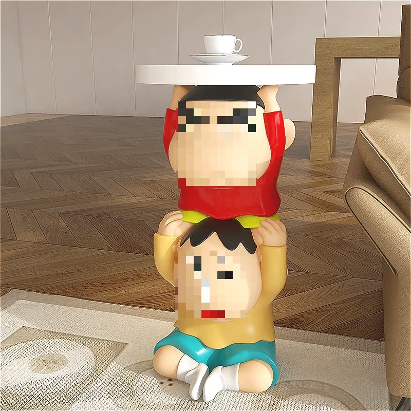 Innovative Cream Creative Cute Little Boy, Bedroom Living Room Movable Coffee Table Bedside Table Floor Decoration Ornaments
