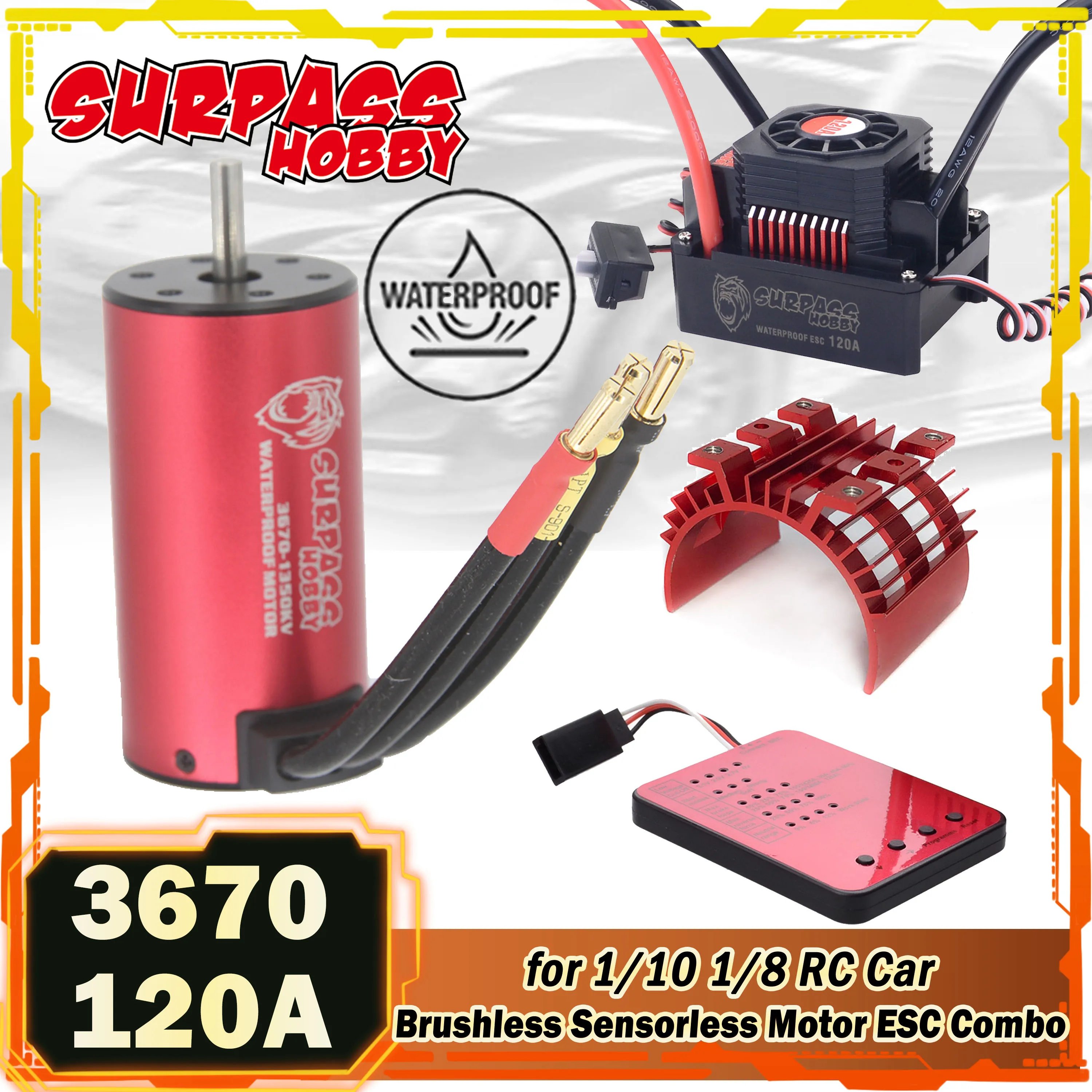 

Surpass Hobby KK 3670 Brushless Motor Waterproof 120A Sensorless ESC Program Card for 1/10 1/8 RC Drift Racing Off-road Car Part