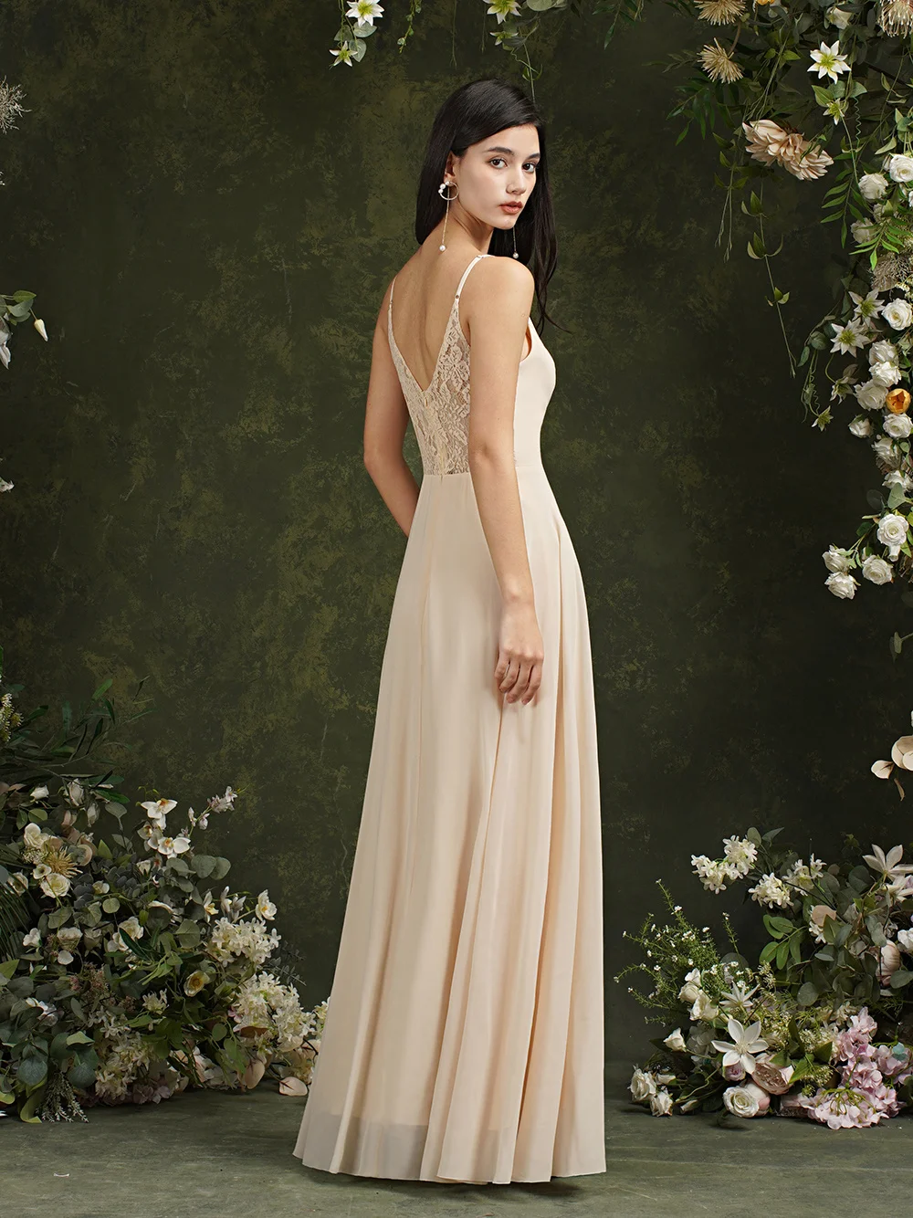 MisShow Back Lace Deisgn Light Champagne Chiffon Long Dresses for Women Sexy Illusion Adjustable Straps Maxi Party Summer Dress