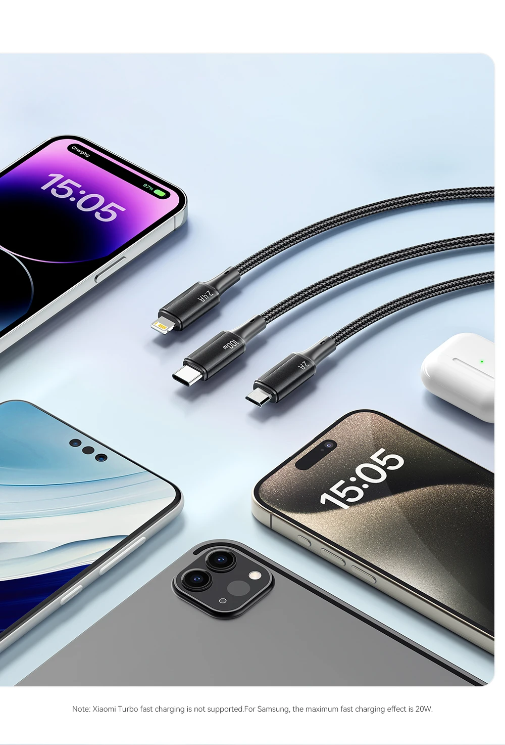 Essager 100 W Kabel USB A auf Typ C auf Beleuchtung PD Schnellladegerät Daten 3-in-1 Schnellladekabel für MacBook iPhone Samsung Xiaomi – Detail 9