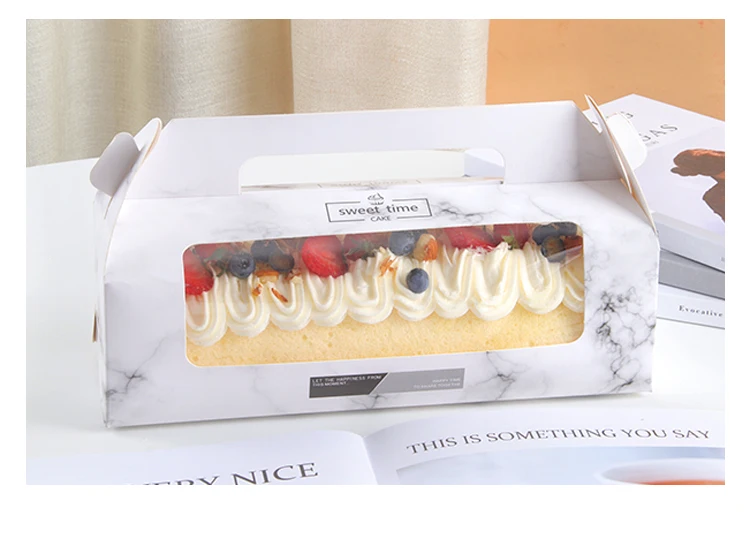 10/20 Sets White Handheld Transparent Cake Boxes, Paper & PET Long Fold Drawer Cake... - SKU HTCB2059 - UGI Packaging