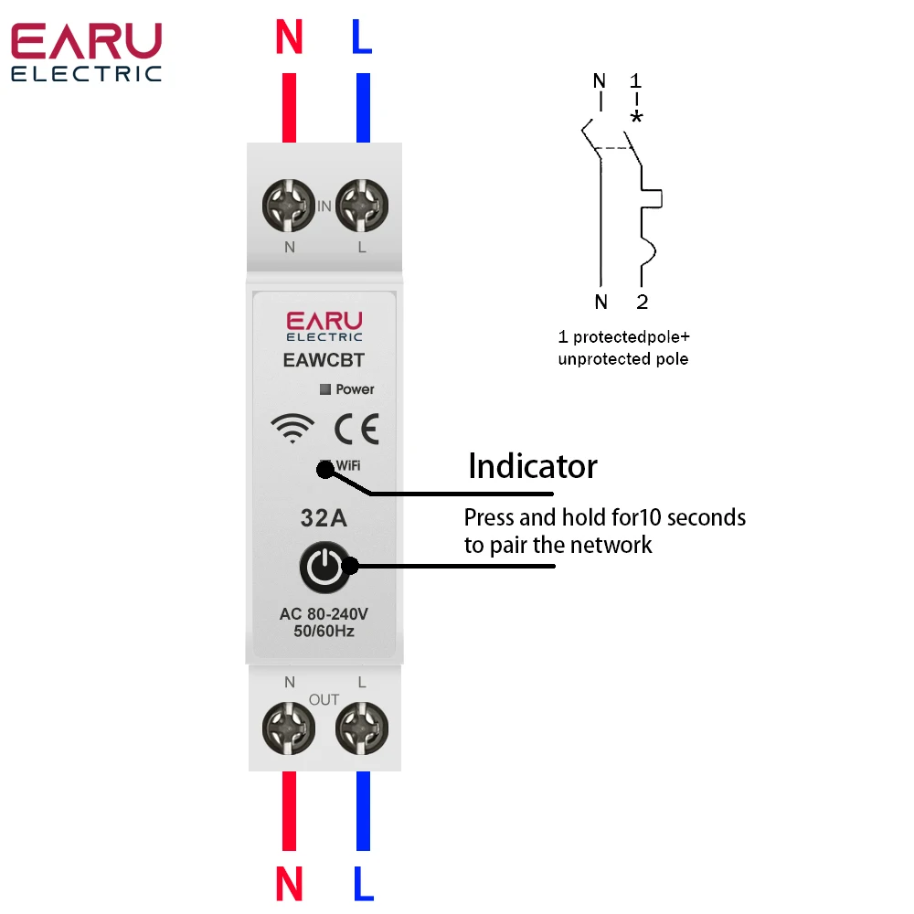 Tuya eWeLink App WiFi Smart Circuit Breaker MCB Time Relay 1P+N 63A Voice Remote