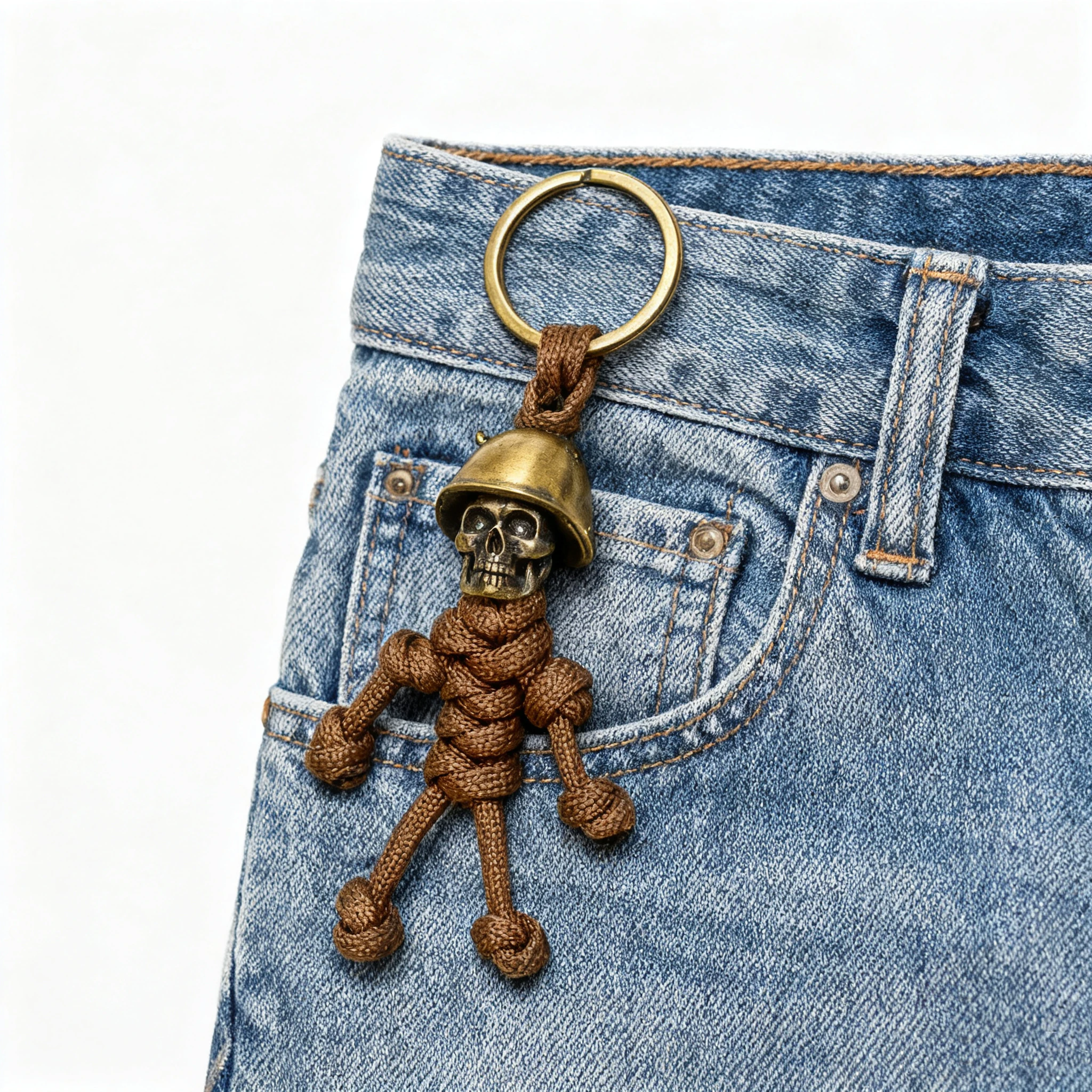 Skull Head Keychain 1PC Car Biker Helmet Pendant Braided Rope Paracord Buddy Bag Hanging Backpack Doll Toy