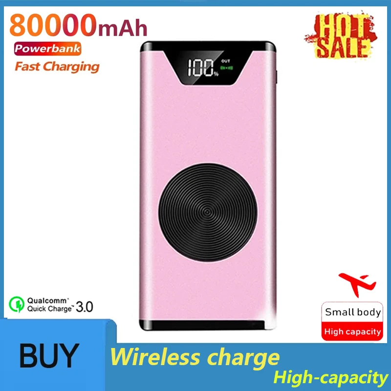 pocket power bank 80000mAh Charger for Portable with Digital Display 2 USB External Battery Batteries Wireless Fast Charging for IPhone Xiaomi Mi power bank 50000mah