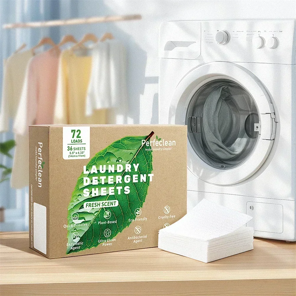 Perfeclean eco-Friendly biodegradable household paper form laundry detergent sheet 140mm*110mm laundry strips detergent organic 3