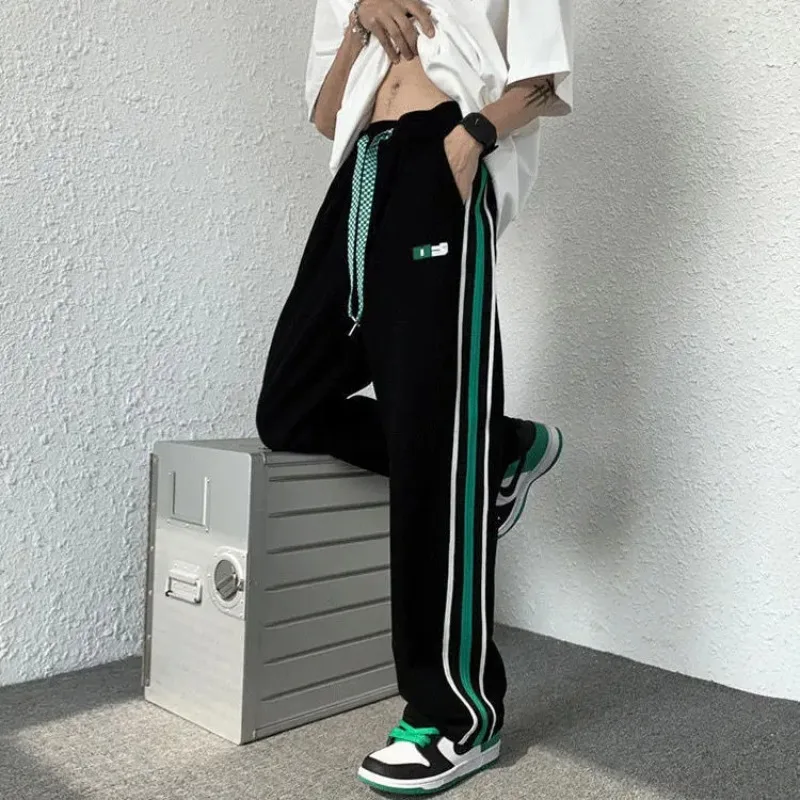 Men's Sweatpants Wide Leg Trousers Stripe Man Sweat Pants Athletic