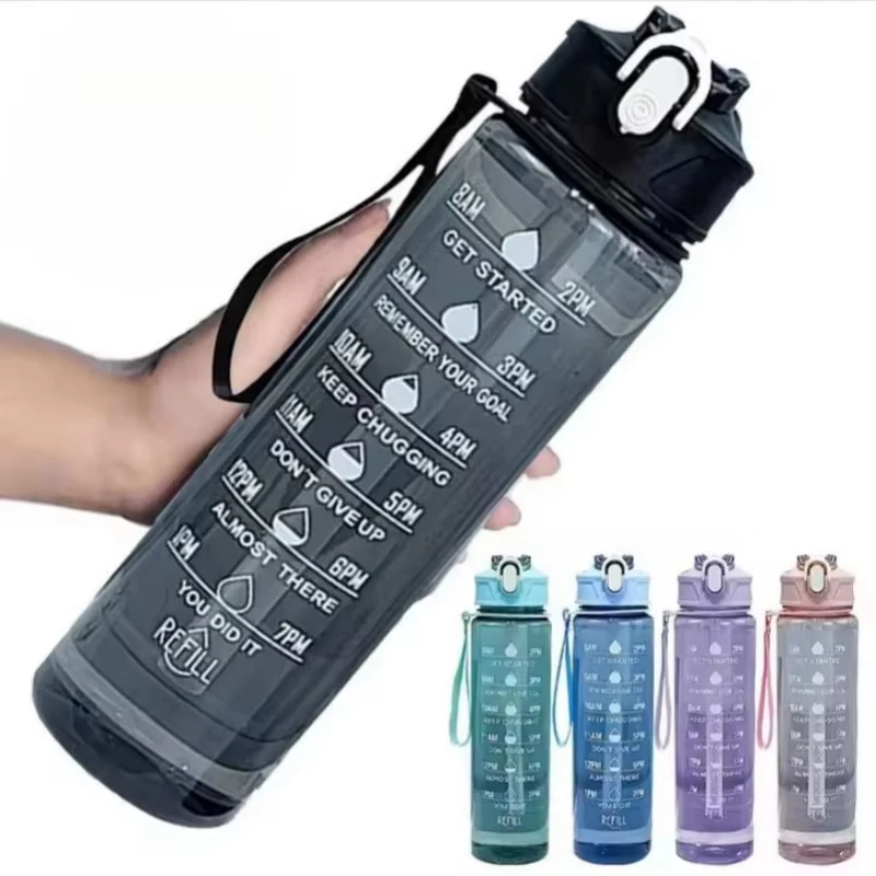 Enhance your hydration experience with the Time-Tracking Leak Proof Water Bottle - Designed for Easy Carry and Outdoor Adventures