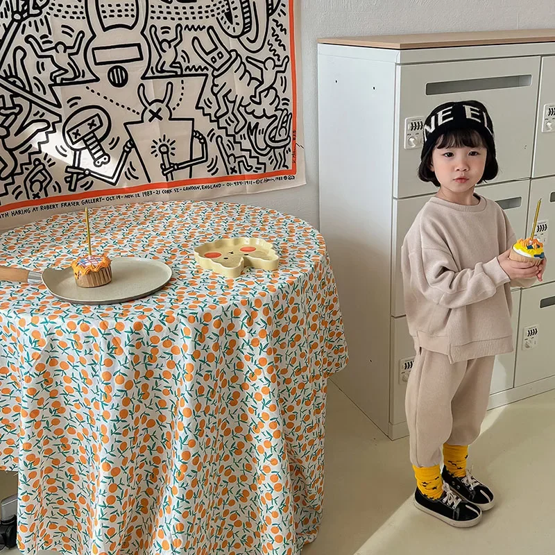 Autumn Kids Waffle Clothing Sets Solid Hoodies and Pants