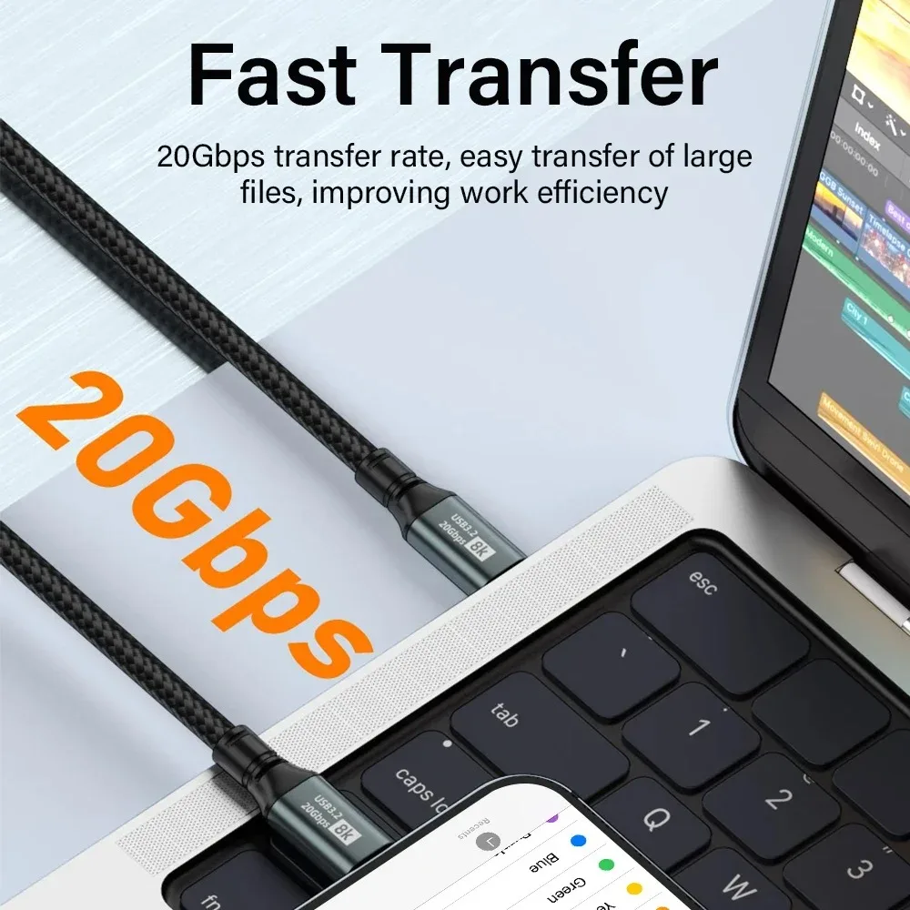 PD100W USB 3.2 20Gbps Type C to Type C ThunderBolt 3 Fast Charging Cable 8K 60Hz Data Cord for iPhone 15 16 17Pro Max MacBook 3m