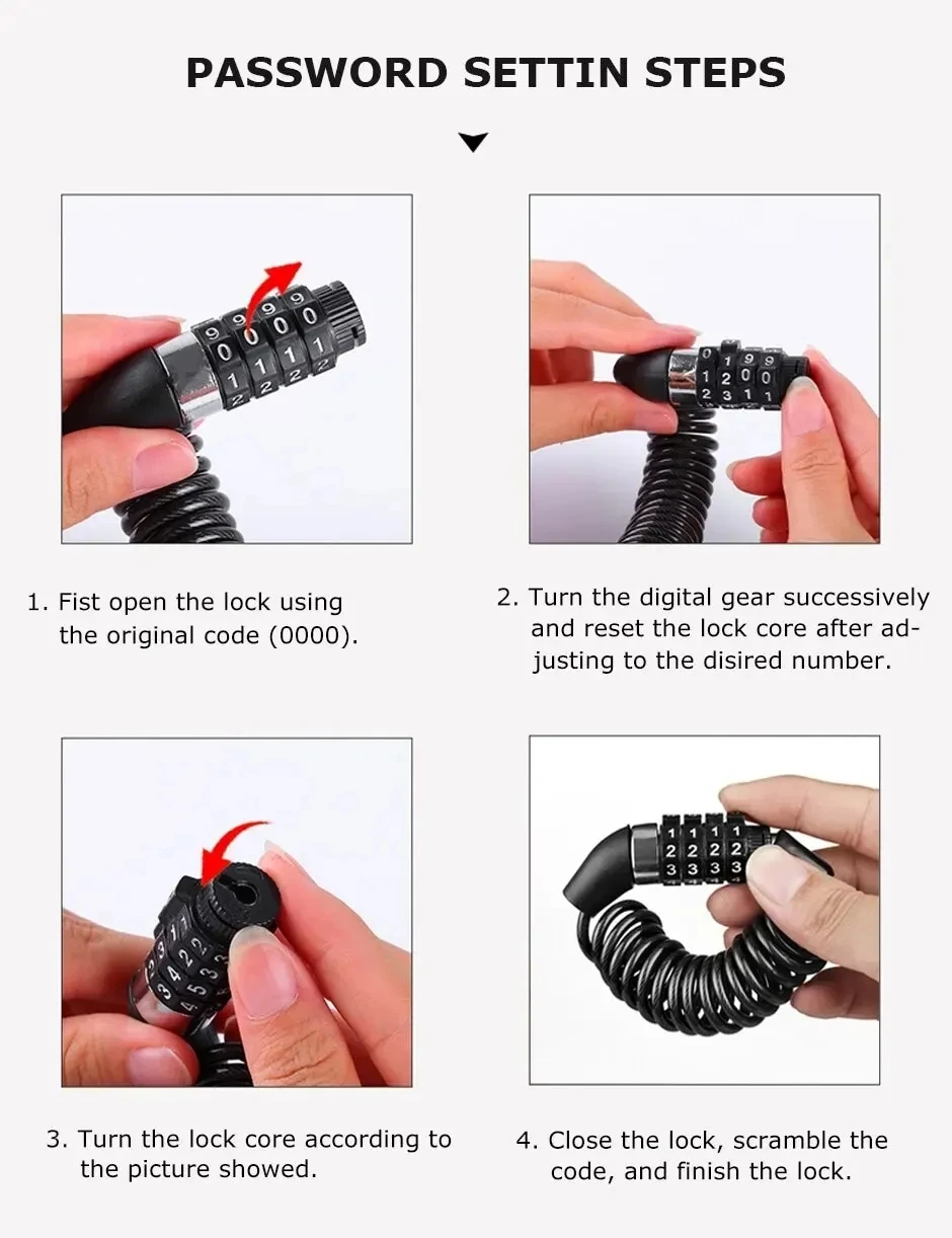 Description Picture 5 of itemBicycle Mini Password Lock Portable Helmet Lock Durable Steel Wire Lock Mountain Bike Frame Lock Bicycle Accessories