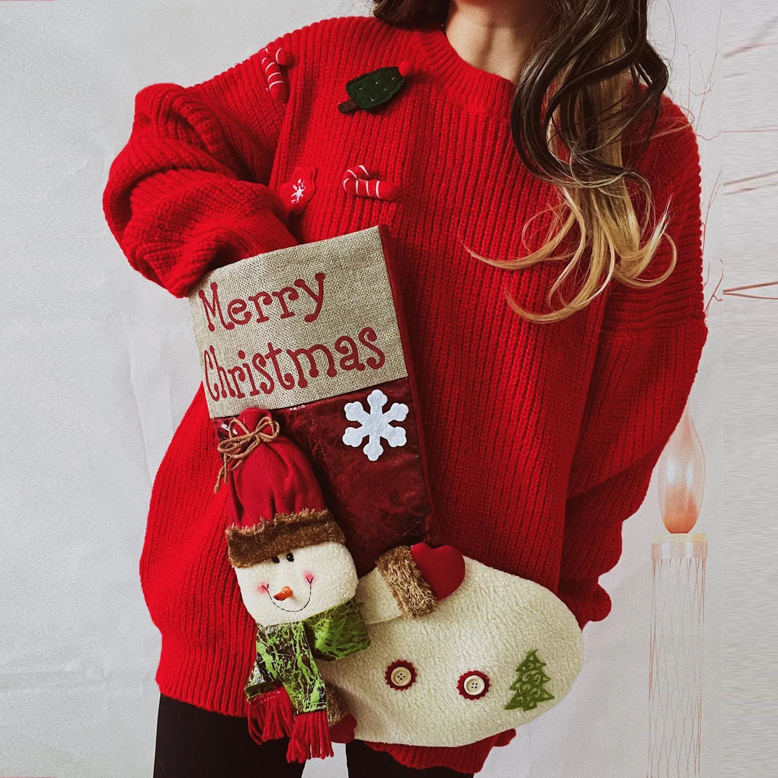 

New Warm Autumn Christmas Jumper Sweater Female Y2K Knitted Pullover Casual Round Neck Retro Winter Long Sleeve Sweaters Women