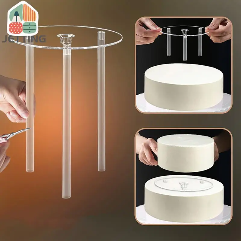 Cake Tier Stacking Kit Cake Stand Base 1Pc Separator Plate With 3Pc Stick Clear Dowel Rods Set For Tiered Construction
